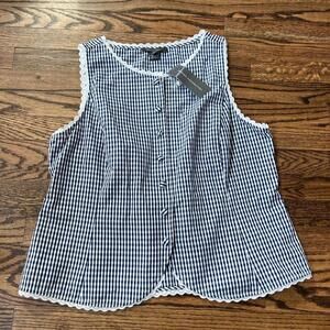 Navy blue white gingham lace French Connection vest top new